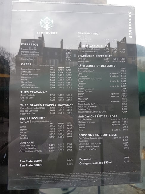 Starbucks Prices Paris