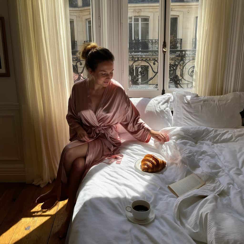 diane enjoying breakfast in france